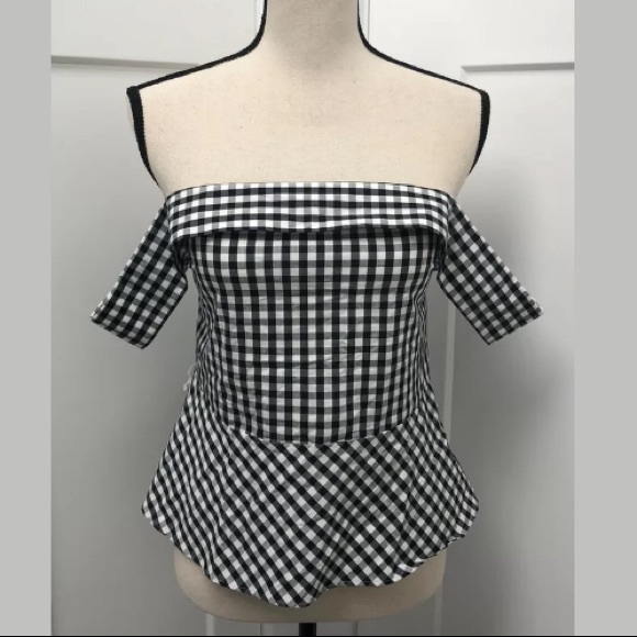 Express Off-the-Shoulder Gingham Plaid Top size 8 - Picture 2 of 6